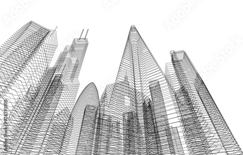 City buildings sketch 3d rendering