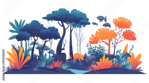 concept illustration in simple flat style, An illustration showing non native plants and animals
 photo