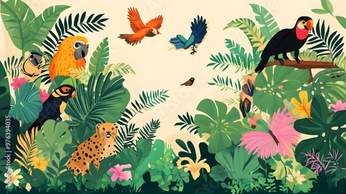 concept illustration in simple flat style, An illustration showing non native plants and animals
 photo