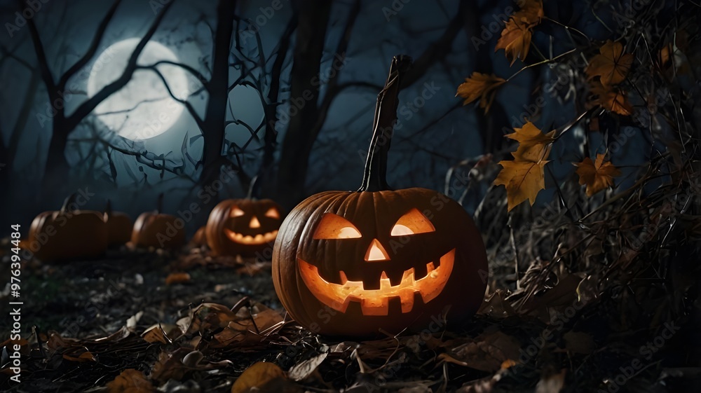 halloween pumpkin jack o lanterns in the forest halloween pumpkin jack o lanterns in the forest