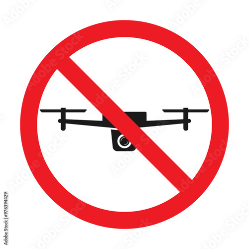 Red prohibited symbol with remote surveillance drone icon for no drones sign in vector