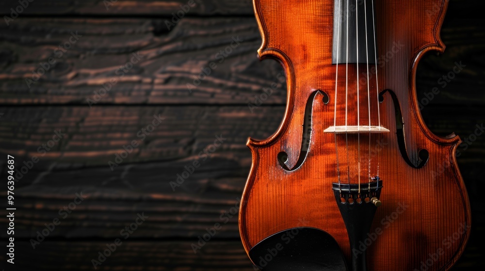 A high-quality AI-generated stock image of a close-up of a violin with a bow on the left side, leaving space on the right for text. Ideal for music, performance, and artistic content. A high-quality AI-generated stock image of a close-up of a violin with a bow on the left side, leaving space on the right for text. Ideal for music, performance, and artistic content.