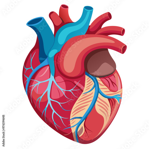 Anatomical Heart Muscular Organ, Isolated on white background 