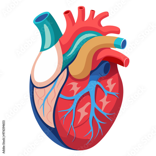 Anatomical Heart Muscular Organ, Isolated on white background 