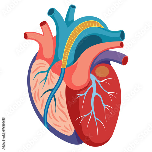 Anatomical Heart Muscular Organ, Isolated on white background 