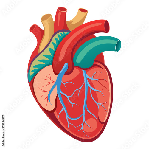 Anatomical Heart Muscular Organ, Isolated on white background 