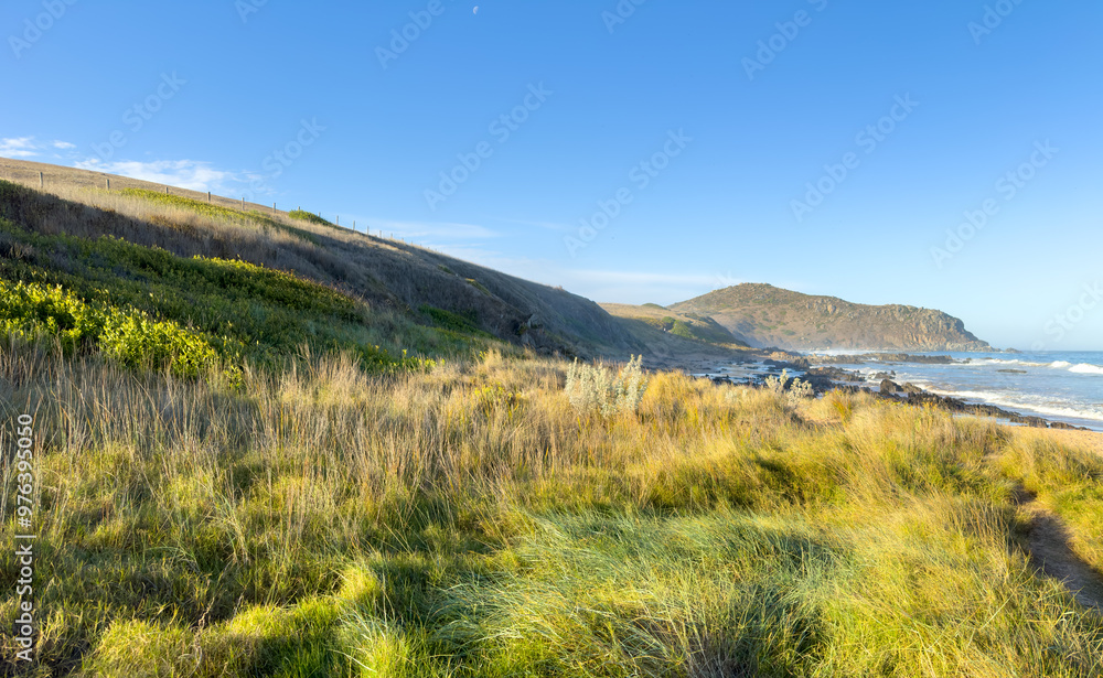 Landscape views toward Rosetta Head or The Bluff from beaches along the Victor Harbor Heritage Trail on the Fleurieu Peninsula in South Australia Landscape views toward Rosetta Head or The Bluff from beaches along the Victor Harbor Heritage Trail on the Fleurieu Peninsula in South Australia