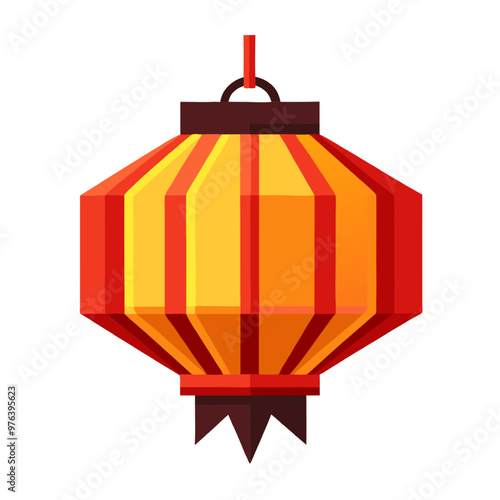 Glowing Lantern of the Orient: A vibrant red and gold Chinese lantern, radiating warmth and festive cheer, isolated on white. 