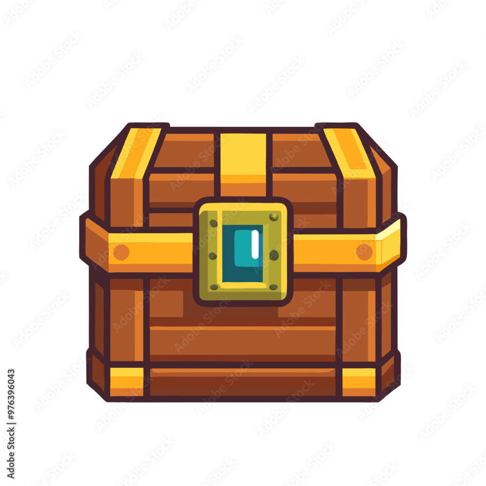 Treasure Chest with Golden Clasp: A pixel art style illustration of a ...