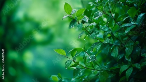  Beautiful green leaves on a blurred background