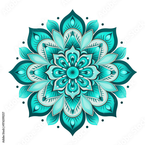 Intricate Turquoise Mandala Design With Symmetrical Patterns photo