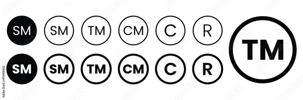 Set of Smart mark and trademark right icon collection with circle. Registered trademark symbol. Vector Illustration. Set of Smart mark and trademark right icon collection with circle. Registered trademark symbol. Vector Illustration.