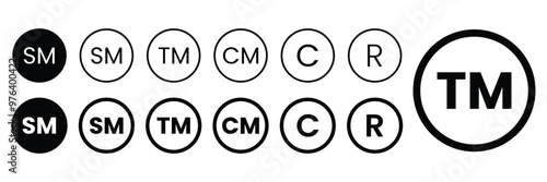 Set of Smart mark and trademark right icon collection with circle. Registered trademark symbol. Vector Illustration.
