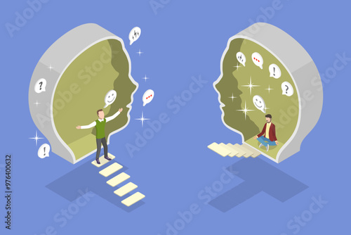 3D Isometric Flat Vector Illustration of Introvert Vs Extrovert, Human Personality Types
