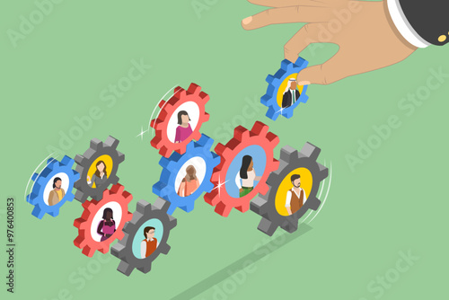 3D Isometric Flat Vector Illustration of People Management, Team and Career Development