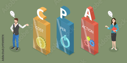 3D Isometric Flat Vector Illustration of Cost Per Action, CPA Marketing