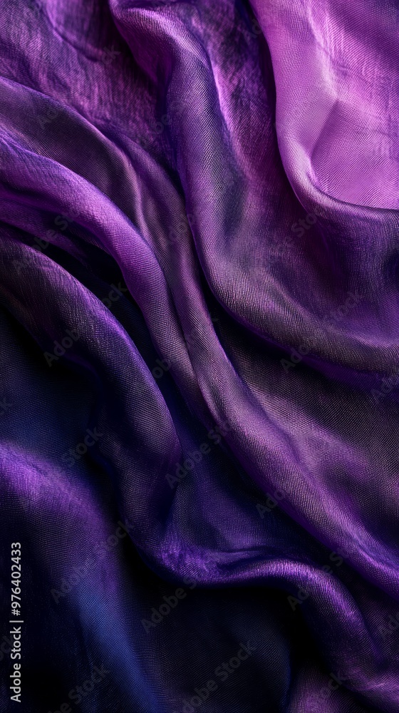 Fototapeta premium Purple silk fabric with soft folds, abstract texture. Luxury textile and fashion concept