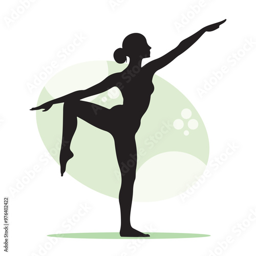 Black silhouettes of woman in different yoga poses, isolated on white background. Women practice meditation and stretching. Yoga complex. Healthy lifestyle concept. Vector illustration