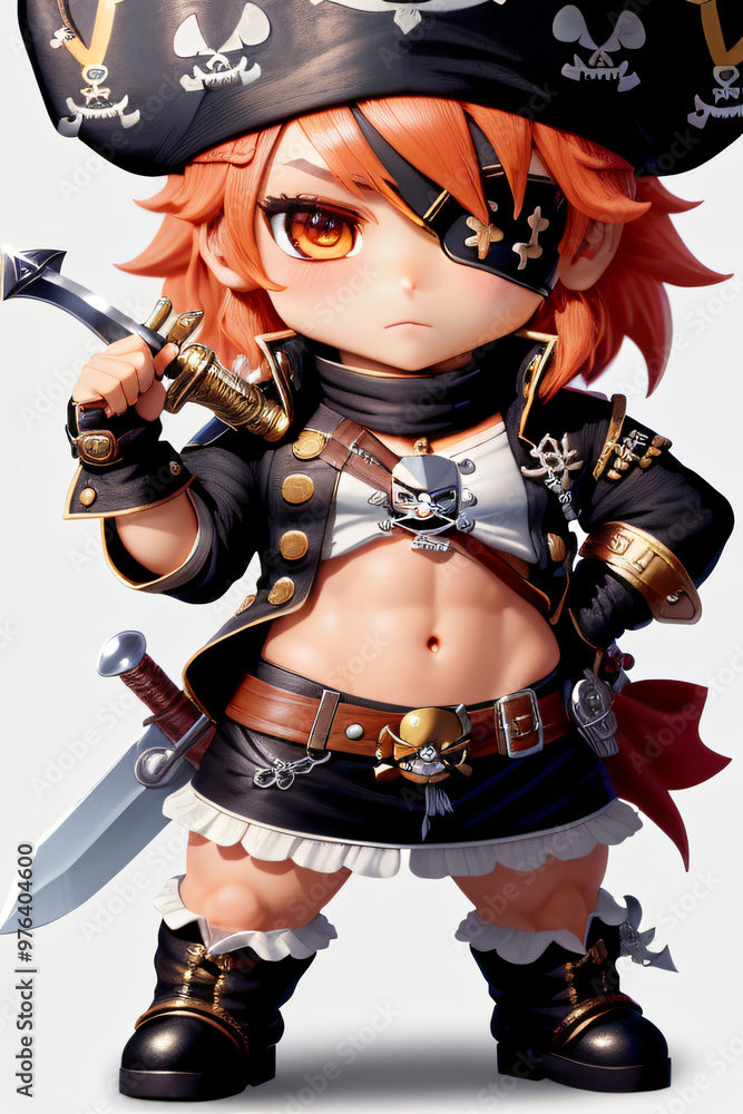 Adorable Chibi Pirate Full-Body Illustration with Sword Adorable Chibi Pirate Full-Body Illustration with Sword