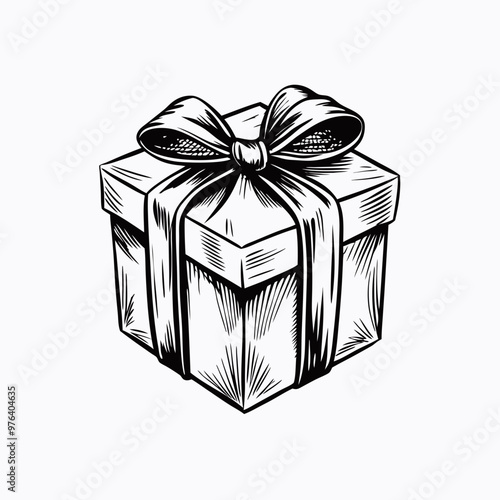 Gift box with ribbon, vintage style, celebrating occasion, white background, copy space
