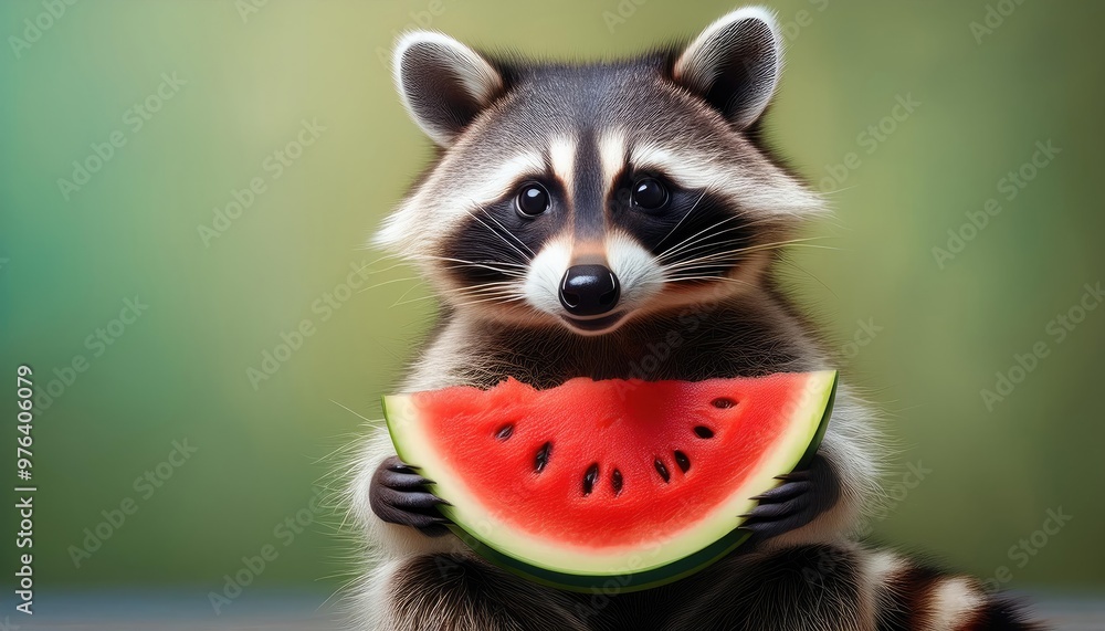 Raccoon enjoys watermelon Raccoon enjoys watermelon