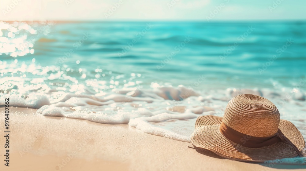 A high-quality stock image of a beach scene featuring a sun hat and flip-flops on the right side, with a clear and open space on the left side for text. Ideal for summer, vacation, and travel content. A high-quality stock image of a beach scene featuring a sun hat and flip-flops on the right side, with a clear and open space on the left side for text. Ideal for summer, vacation, and travel content.