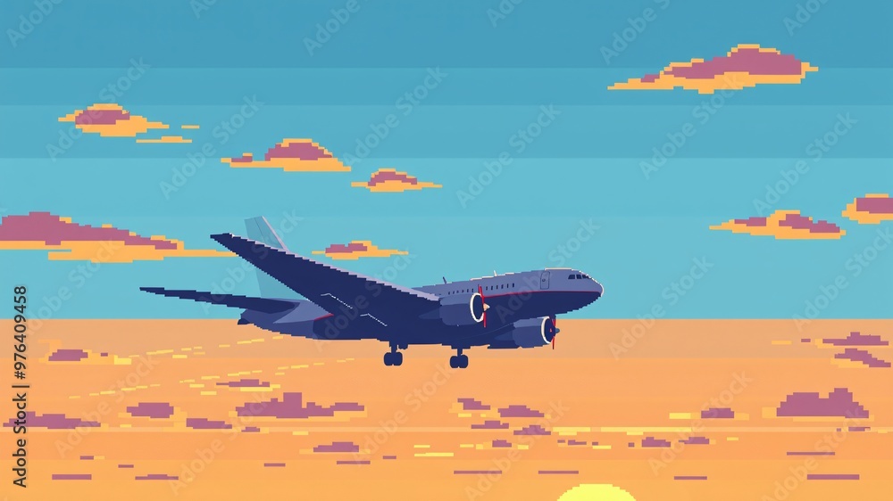 Passenger plane in flight on a sky background. Vector illustration and pixelated of an airplane. Passenger plane in flight on a sky background. Vector illustration and pixelated of an airplane.
