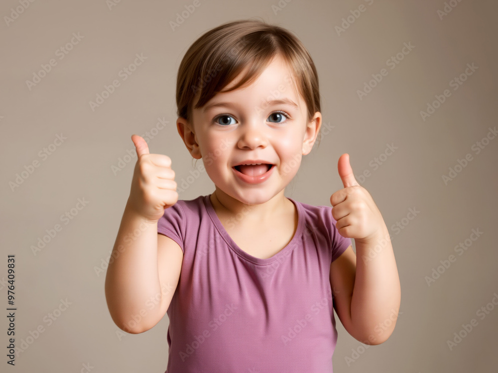 Smiling young child curly hair giving thumbs up gesture showing happiness approval. AI generated Smiling young child curly hair giving thumbs up gesture showing happiness approval. AI generated