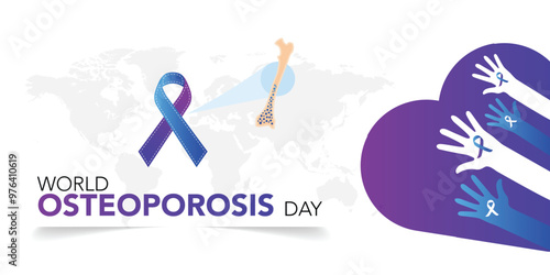 White bone shape ribbon for osteoporosis awareness concept. Bone density loss prevention. Skeletal system disease solidarity day. Senior osteopathy. Medical vector illustration.