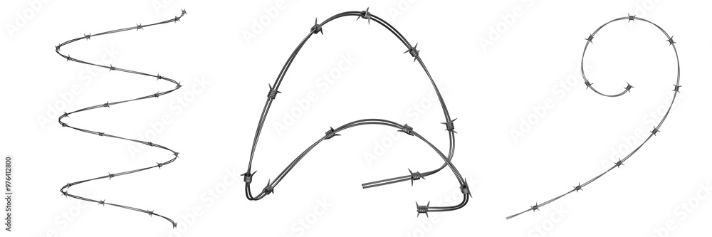 3D Set of Barbed Wire with Sharp Steel Spikes, Isolated on Transparent Background for Security and Industrial Use 3D Set of Barbed Wire with Sharp Steel Spikes, Isolated on Transparent Background for Security and Industrial Use
