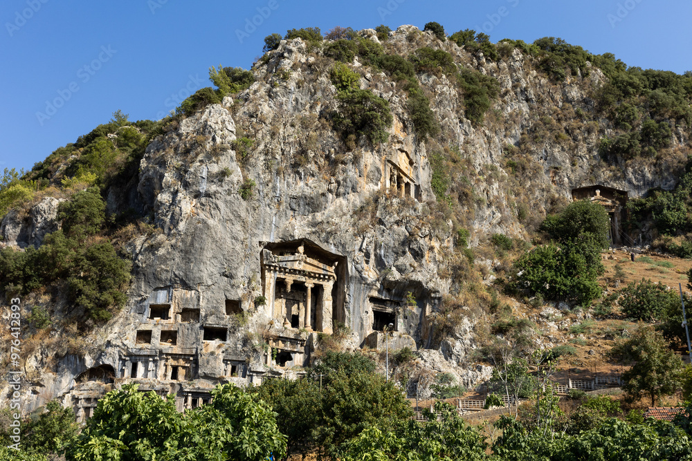 Turkey. Fethiye. View of the ancient Lycian tombs. Turkey. Fethiye. View of the ancient Lycian tombs.