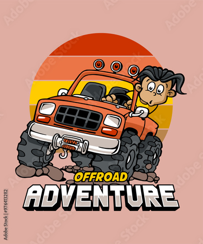 Offroad Adventure Cartoon Illustration Design