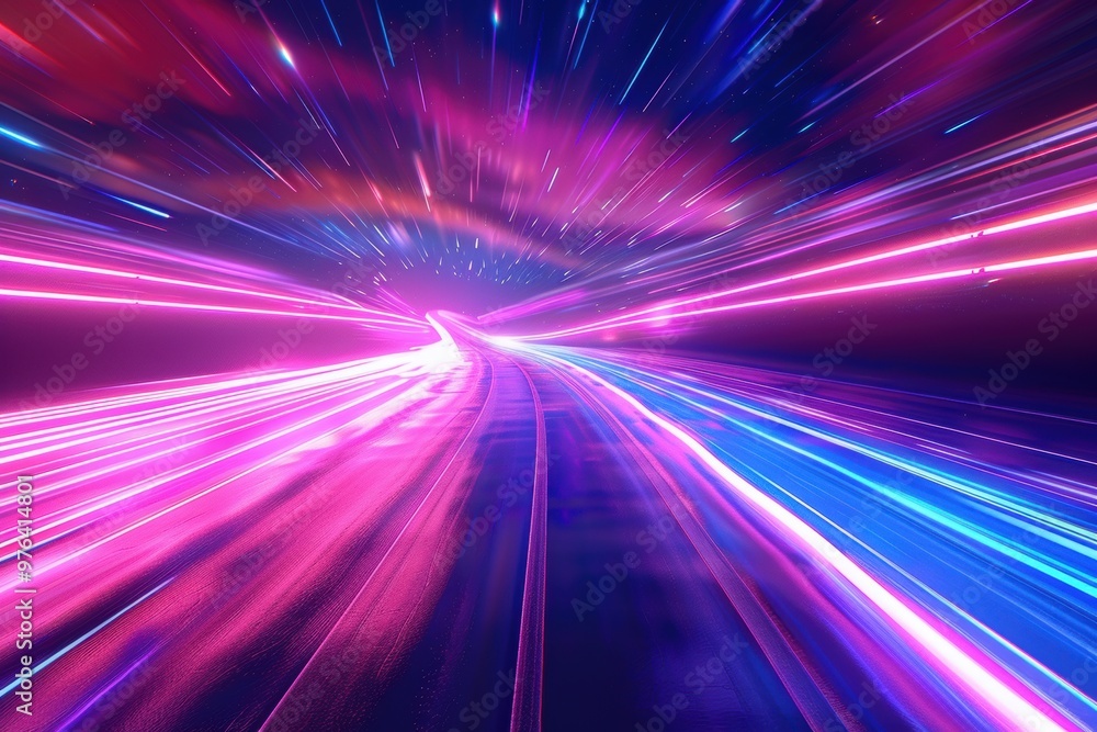 Vibrant light trails dancing through the starry night sky above a peaceful landscape Vibrant light trails dancing through the starry night sky above a peaceful landscape