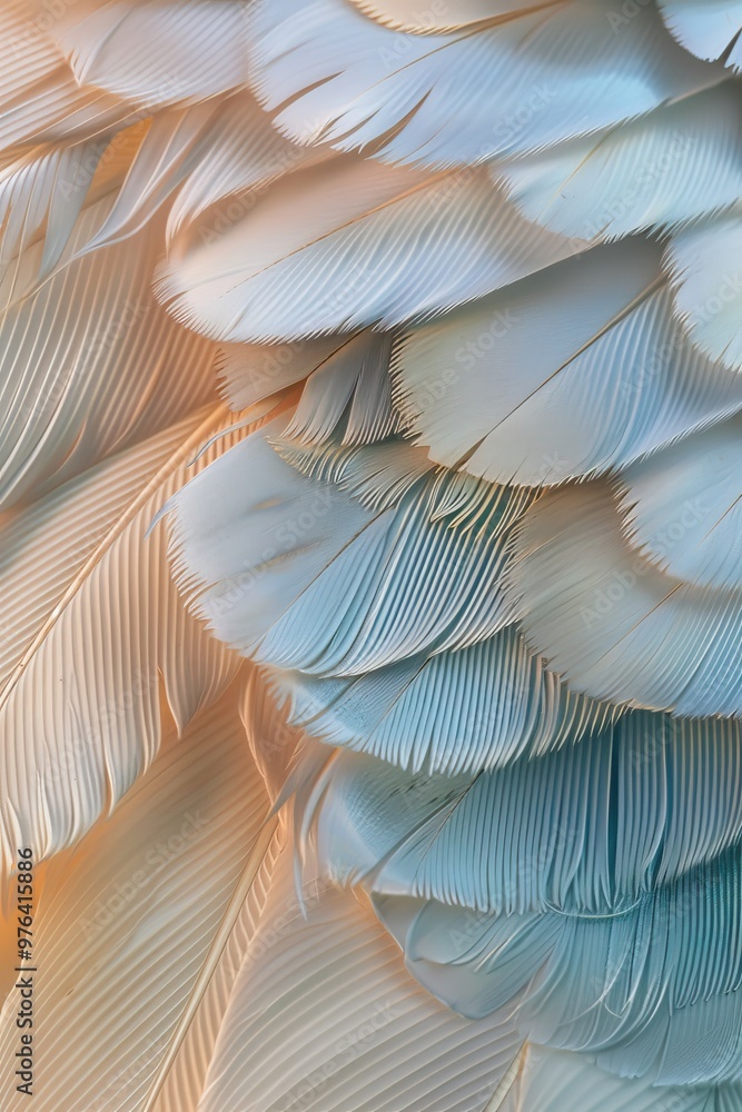 Close-up image of feathers in soft pastel hues showcasing their intricate details and gentle textures offering a sense of calm and tranquility. Close-up image of feathers in soft pastel hues showcasing their intricate details and gentle textures offering a sense of calm and tranquility.