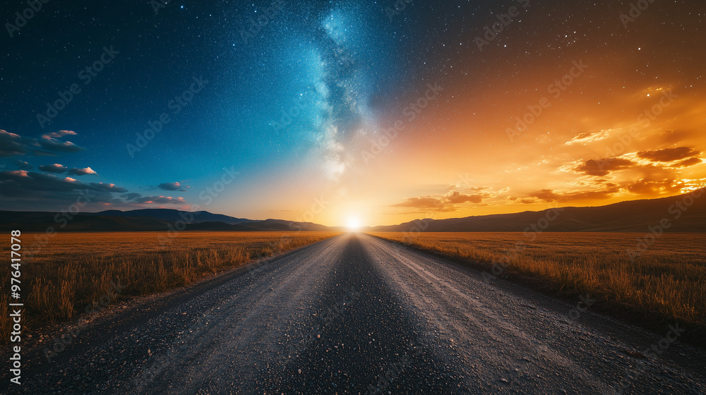 Fototapeta premium Night Road: Cosmic Path Under Starry Sky