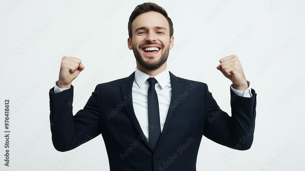 Successful Businessman Celebrating with Clenched Fists Successful Businessman Celebrating with Clenched Fists
