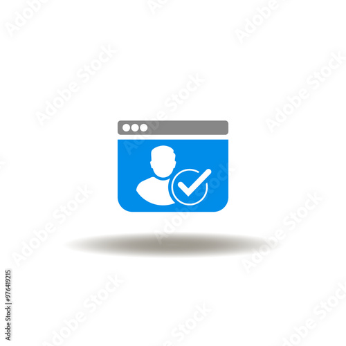 Vector illustration of website and person with check mark. Symbol of SSO Single Sign-On. Icon of personal user web authorization.