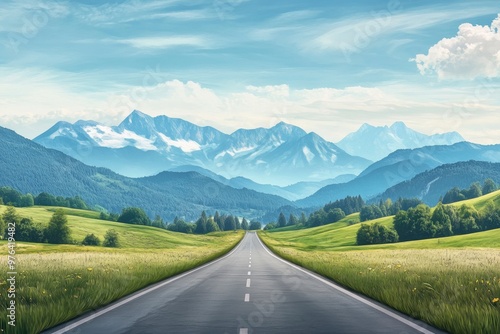 Landscape with road and mountains beautiful background --ar 3:2 --v 6.1 Job ID: 3e600021-00a4-44f1-9492-235afb4f12ab