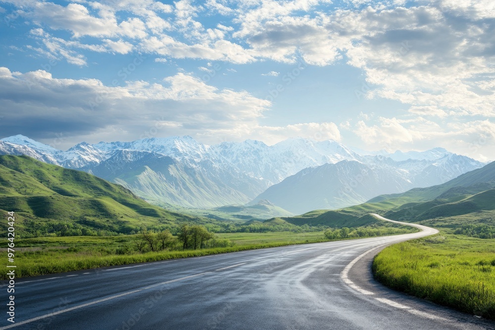 Landscape with road and mountains beautiful background , ai Landscape with road and mountains beautiful background , ai
