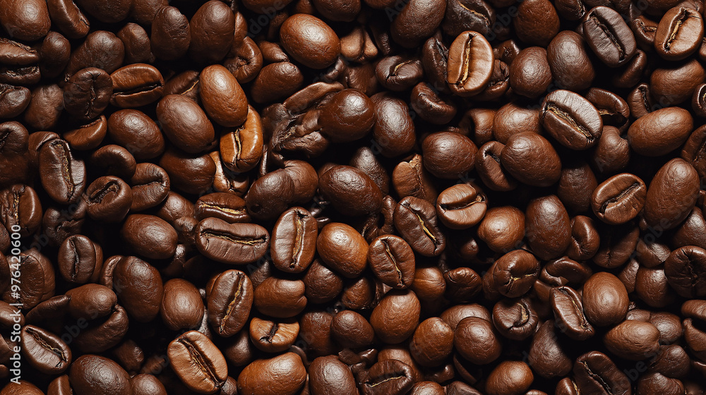 Fototapeta premium a pattern in photograph, extreme close-up, top-down view of coffee beans, filling the entire frame with a focus on the intricate details of the food items