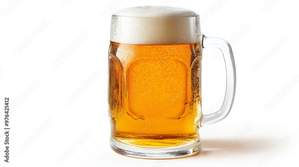a beer stein filled with golden lager with a frothy white head against an isolated white background a beer stein filled with golden lager with a frothy white head against an isolated white background
