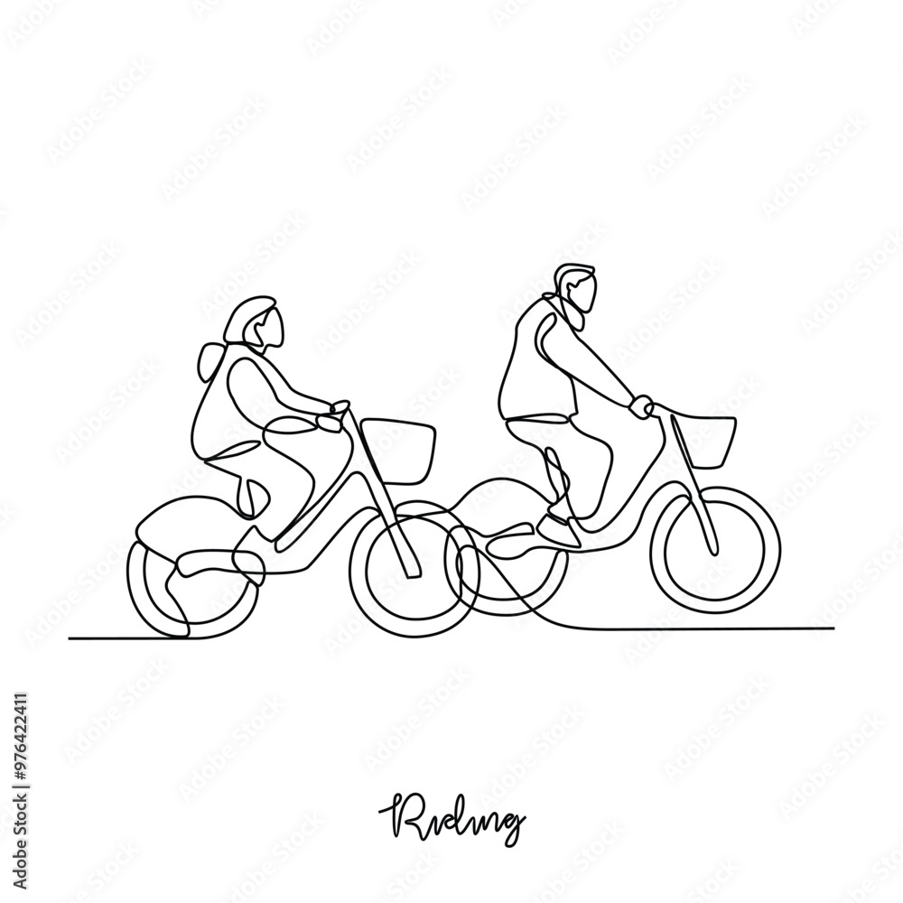 One continuous line drawing of the people Sunday morning riding vector illustration. Riding themes design with simple linear style vector concept design. Good for sports club or education design asset One continuous line drawing of the people Sunday morning riding vector illustration. Riding themes design with simple linear style vector concept design. Good for sports club or education design asset