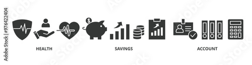 HSA banner web icon vector illustration concept for health saving account with icon of healthcare, growth, id card, and accounting
