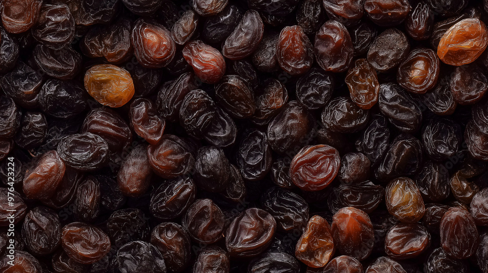 Obraz premium a seamless pattern of a close-up, top-down view of raisins, filling the entire frame with a focus on the intricate details of the elements
