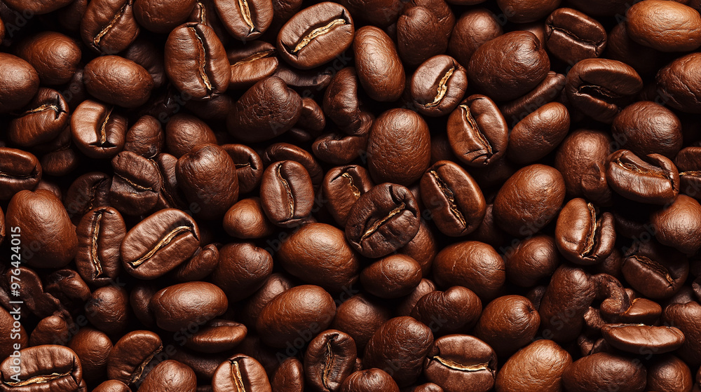 Obraz premium a seamless photographic pattern of an extreme close-up, top-down view of coffee beans, filling the entire frame with a focus on the intricate details
