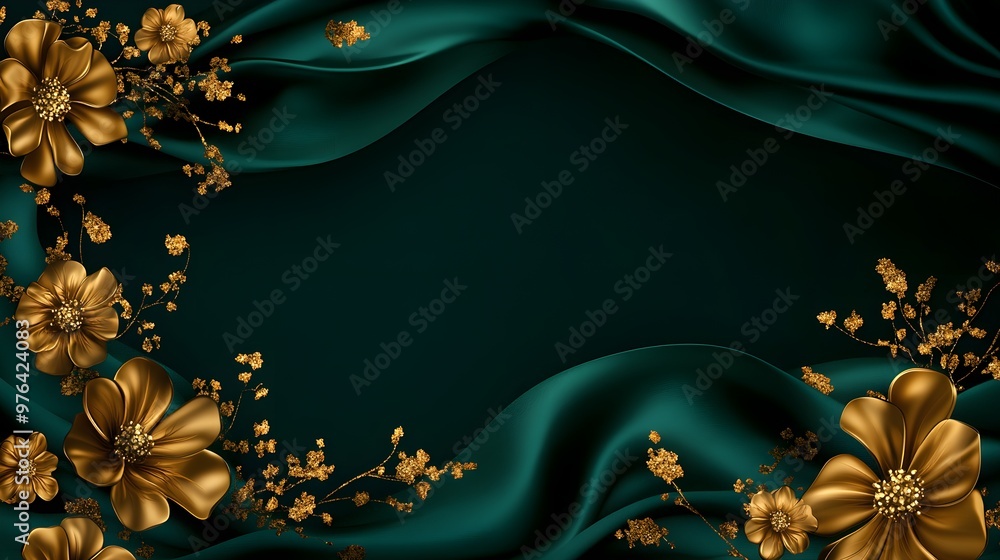 Flowing gold floral patterns on a dark green canvas, seamless and richly detailed, luxurious and timeless, perfect for high-end branding, vector illustration. Flowing gold floral patterns on a dark green canvas, seamless and richly detailed, luxurious and timeless, perfect for high-end branding, vector illustration.
