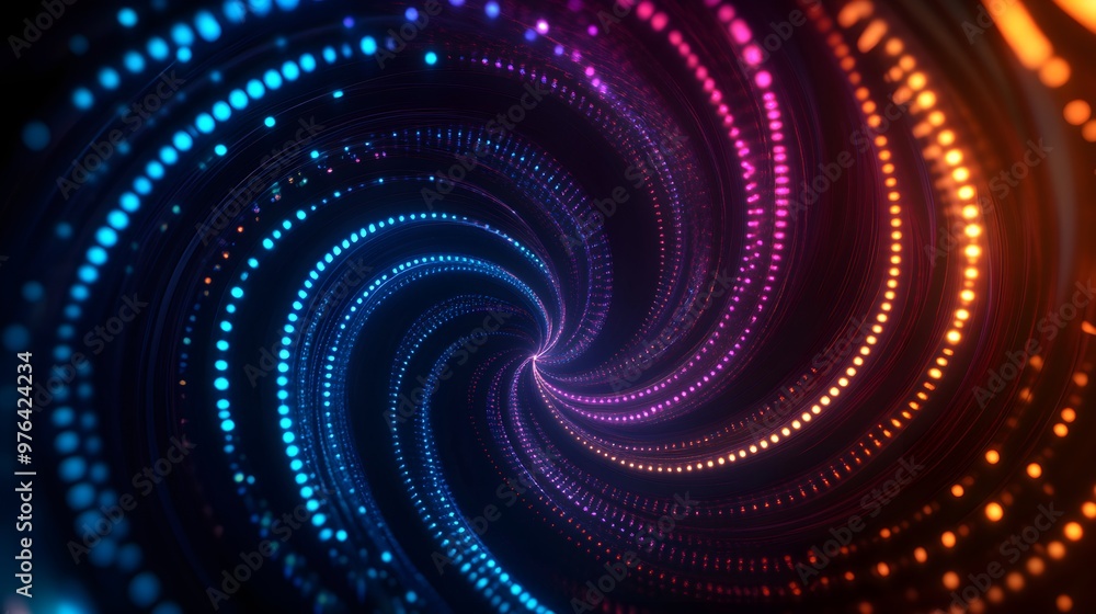 Futuristic holographic swirls and spirals, neon lights, seamless pattern, black background, high contrast, digital rendering. Futuristic holographic swirls and spirals, neon lights, seamless pattern, black background, high contrast, digital rendering.