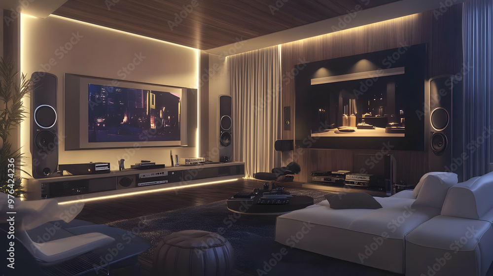 Modern Home Theater Room Design - 3D Illustration Modern Home Theater Room Design - 3D Illustration