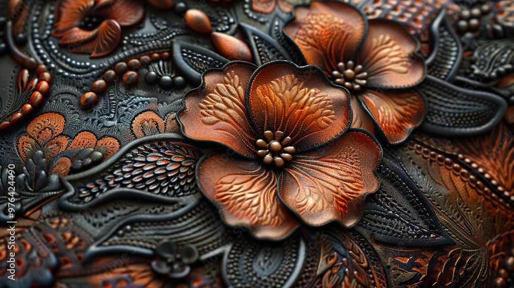 Intricate Leather Carving with Floral Pattern Intricate Leather Carving with Floral Pattern
