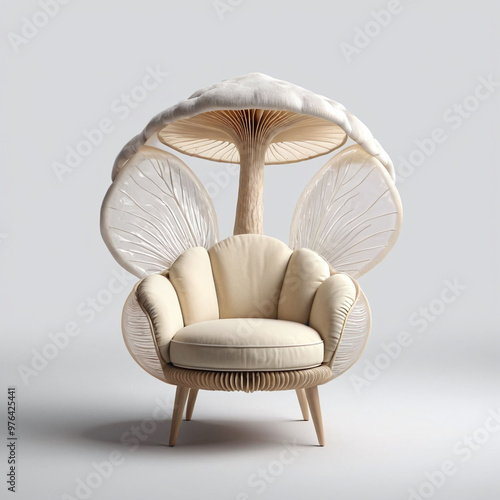 beautiful white mushroom chair design look like, comfy seat or sofa with designed like beautiful white mushroom. photo